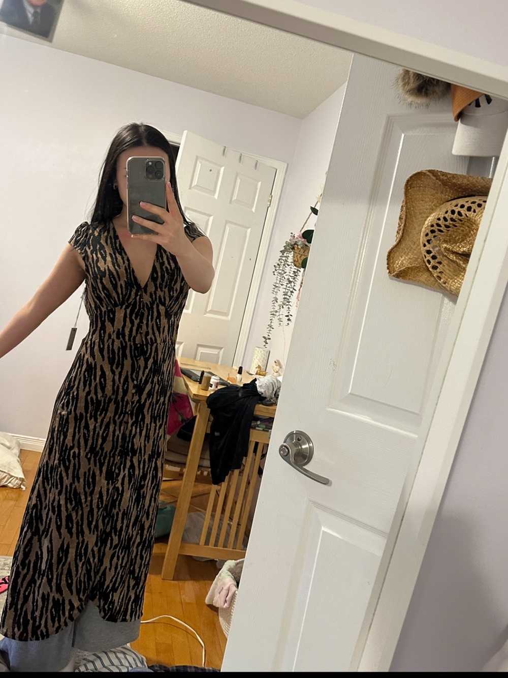 Dex Black and Brown Animal-Print Maxi Dress